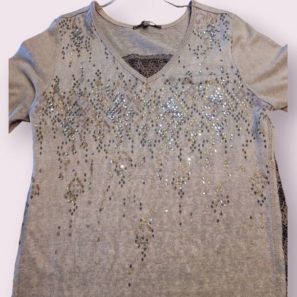 Y2K 2000s Glam Miss Me Beige Lace Back Sequin Beaded Top S Festival Going Out - Picture 4 of 9